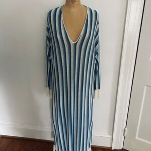 Blue and white striped knit dress